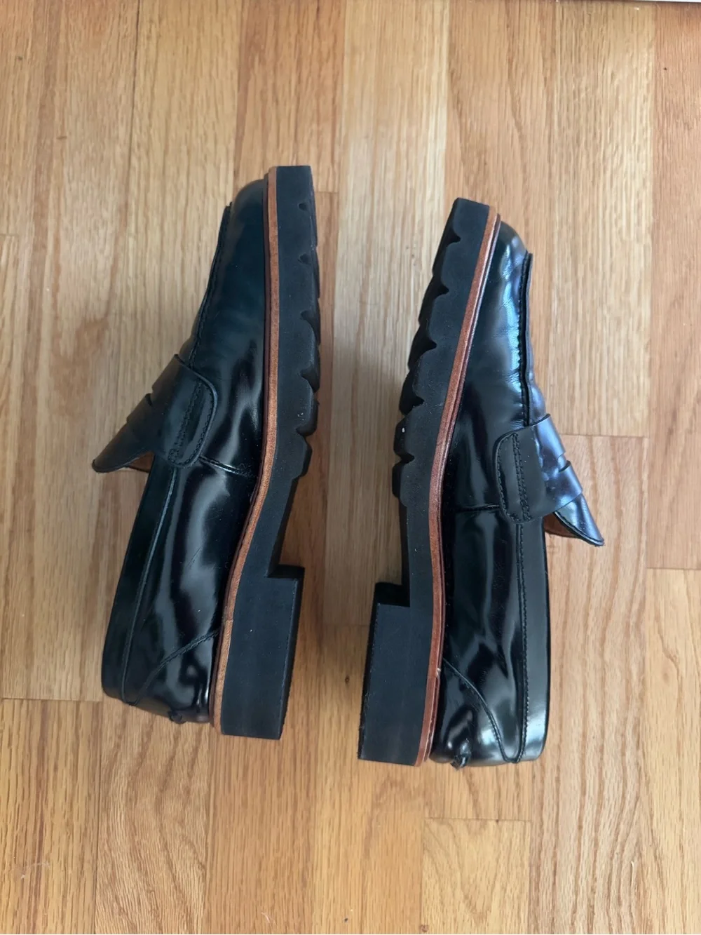 Coach Black Leather Women's Penny Loafers with Lug Sole